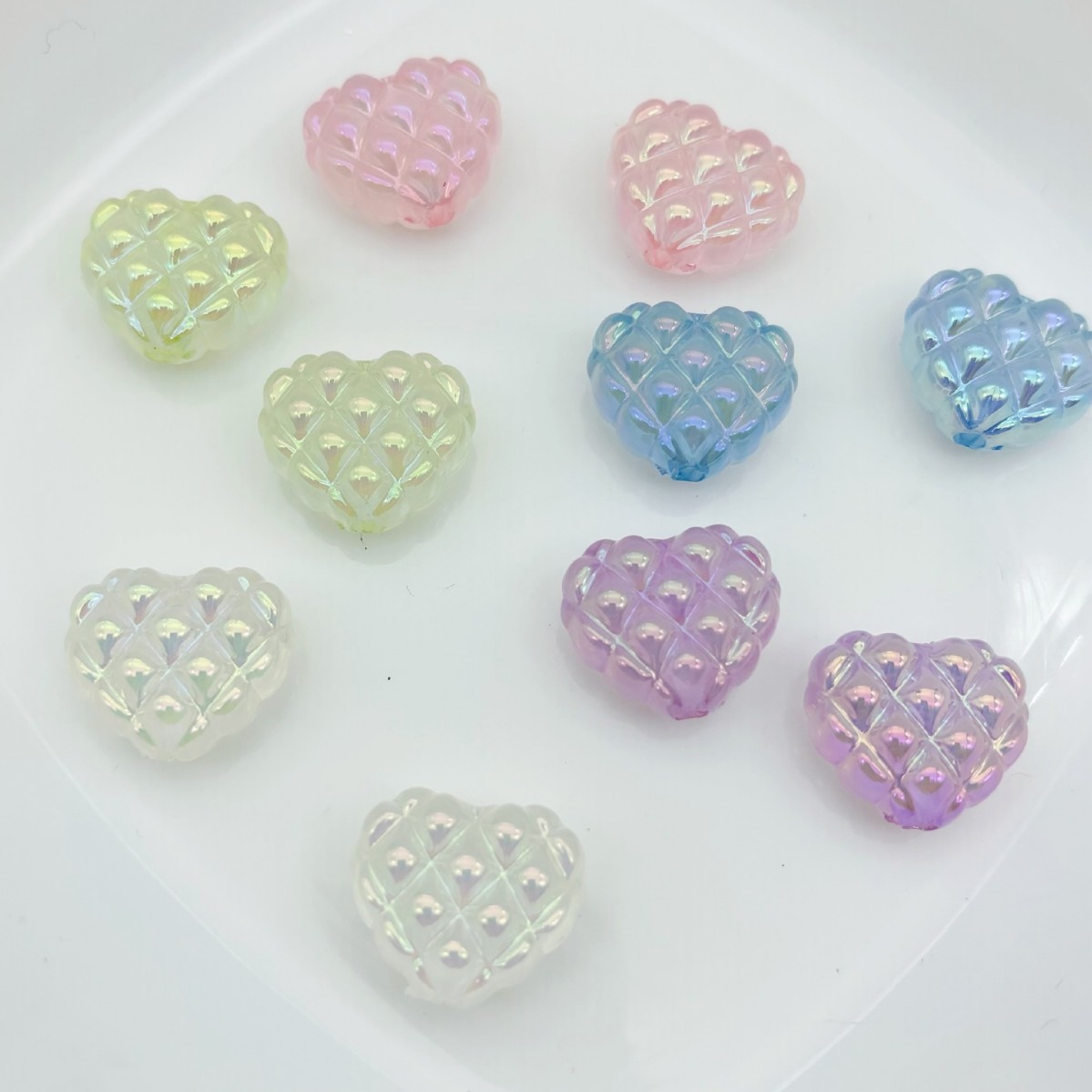 亚克力镀UV透明炫彩华夫菱格爱心diy手机链发饰包挂饰品配件材料
