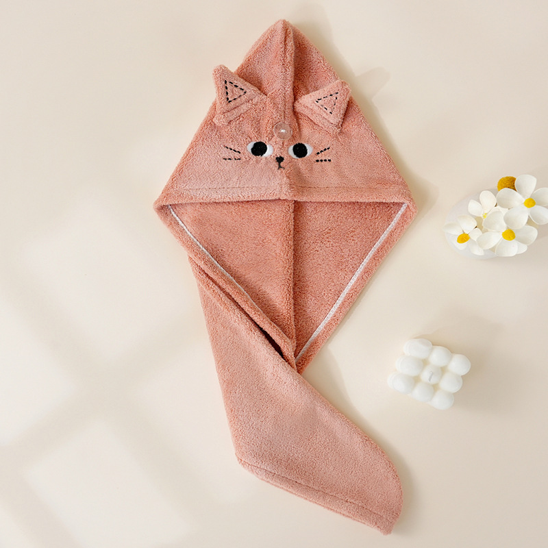 Gatto dalle orecchie a punta, pile di corallo asciutto, assorbente d'acqua, fascia per la testa spessa, cuffia da bagno ricamata, asciugamano per capelli, super_voghion.com