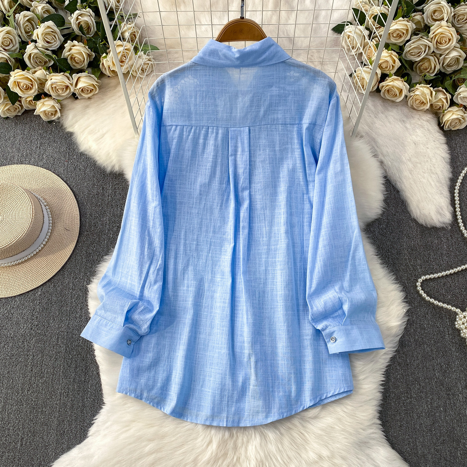 Women's Floral Collared Shirt Breathable Lace Top mid Length Cardigan Coat Casual Style Sun Protection Gentle Hollowed out for Spring And Autumn_ecoleips.com