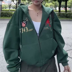 美式复古设计感字母刺绣印花2025秋季连帽卫衣男女宽松百搭帽衫潮