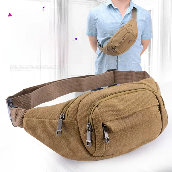 Men's Canvas Waist Bag, Large Capacity, Multi-Functional, Suitable for Market Stalls, Cash Register, Sports, Phone Holder, Multi-Layer, for Construction Work, Chest Bag