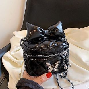 Niche design glossy bow messenger bag high-grade diamond Plaid women's lipstick bag girl's western style accessories bag