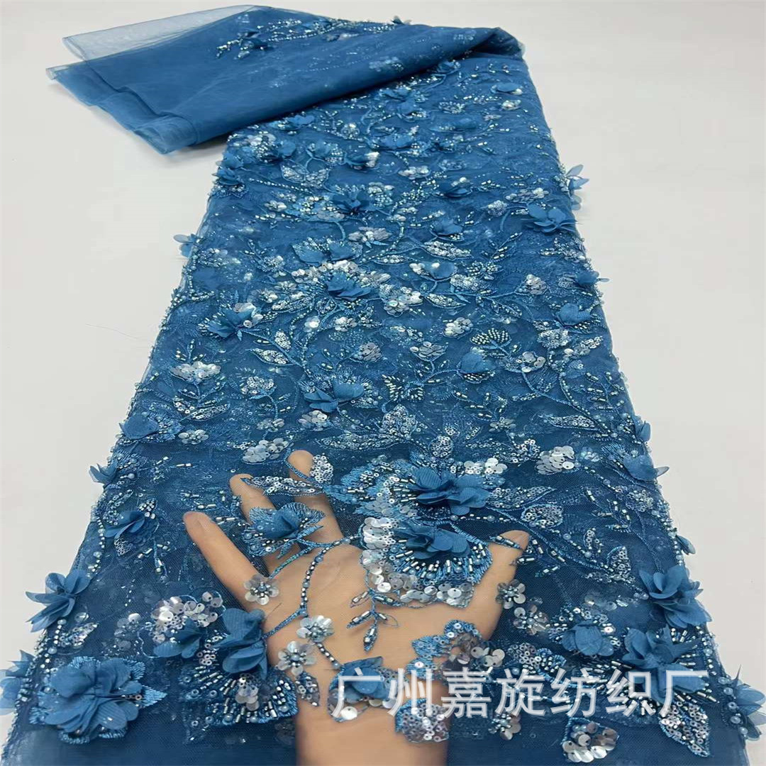 Inventario 3D industria pesada flores computadora tela bordada tela de rendimiento de escenario tela de prenda de cuentas tubo sequinilla tela bordada JX4306