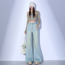 美式甜辣浅蓝色微喇牛仔裤女春季2025年新款高腰显瘦小个子喇叭裤