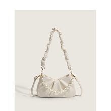 夏天百搭白色褶皱云朵包包女2025新款珍珠链条腋下包单肩斜挎包女