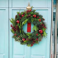 国境を越えた新しいクリスマス花輪赤冬ベリー花輪シミュレーション松果赤ゴール前装飾品卸売り