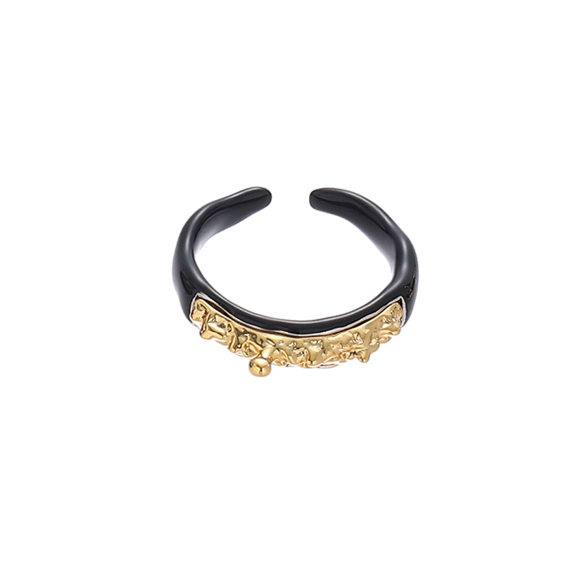 Moda retro europea y americana de latón galvanizado oro real de alta calidad gota de aceite anillo abierto diseño personalizado anillo negro para las mujeres