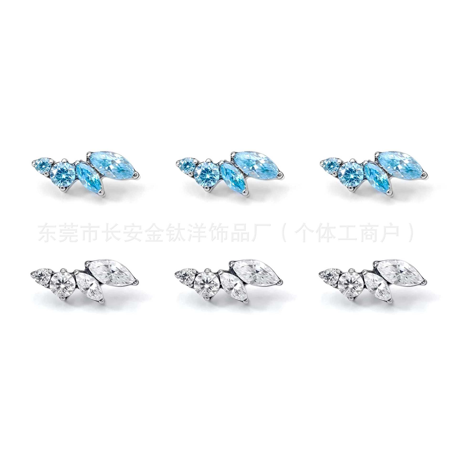 F136 Titanium Internally Threaded Beveled Edge Marquise Leaf Zircon Ear Cartilage Studs detail image 8