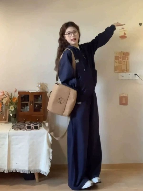 春秋OOTD女生套装拉链连帽卫衣+长裤宽松两件套时尚休闲运动套装|undefined