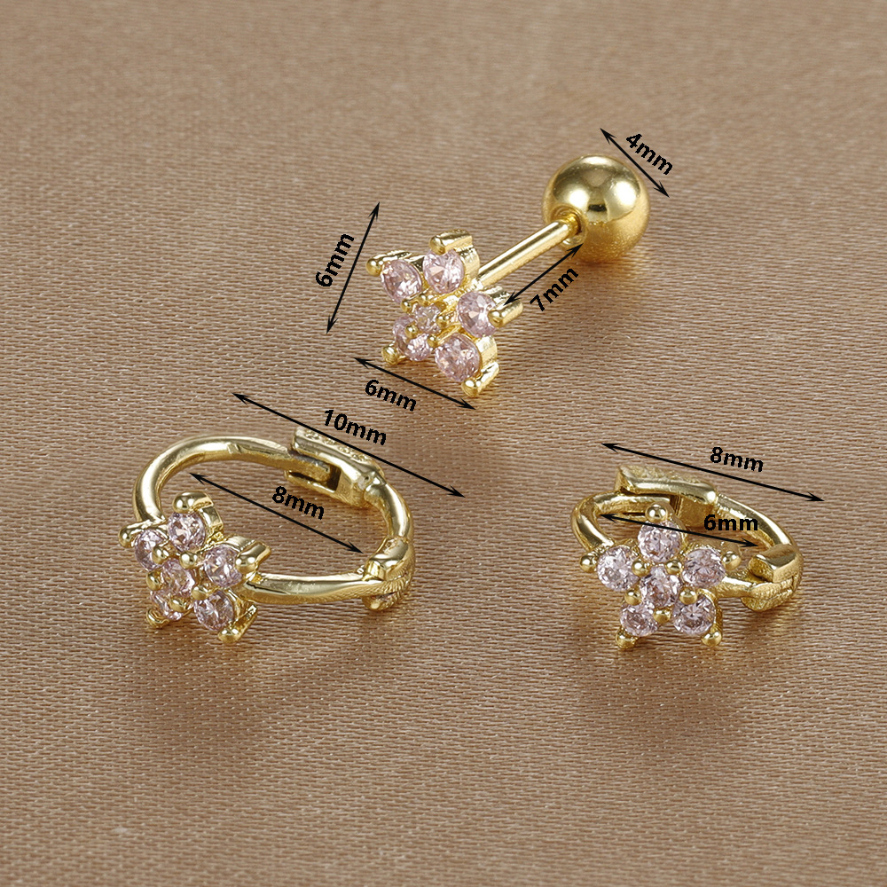 10g Weight Copper Ear Needle Material Earrings, Ear Studs Classification 1 Set Quantity Daily Occasion Copper Material Star, Flower Pattern All Seasons Season Women's Gender Plating Design Elegant Style 1 Set Elegant Star Flower Plating Copper Earrings Ear Studs 无