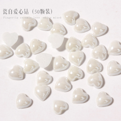 Nail enhancement love Jewelry ceramics Flat Drill Peach solar system fresh heart-shaped white Pearl nail decorate