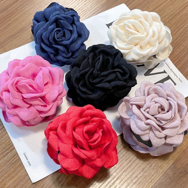 9cm Trending Hot-Selling Caro Rose Burnt Edge Fabric Brooch Hairpin Camellia Vacation Style Accessory