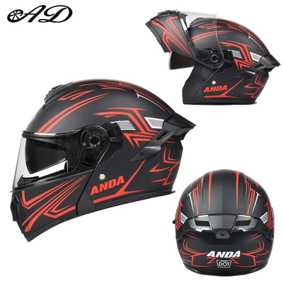 Motosiklet kaskı (dəbilqə) – Wing, Flip-Up Helmet with 3C Certification - exclusively-for-foreign-trade-red-line-high-definition-mirror-m-code