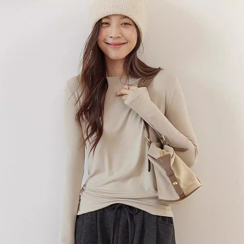 2025 Knit Self-Heating Hooded Sweatshirt for Women Loose Skin-Friendly Inner Crew Neck Base Layer Top for Autumn Wearable Outwardly Versatile