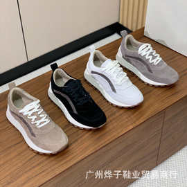 大码女鞋BC春季新款牛绒休闲鞋女士厚底手工珠链运动鞋软底跑步鞋