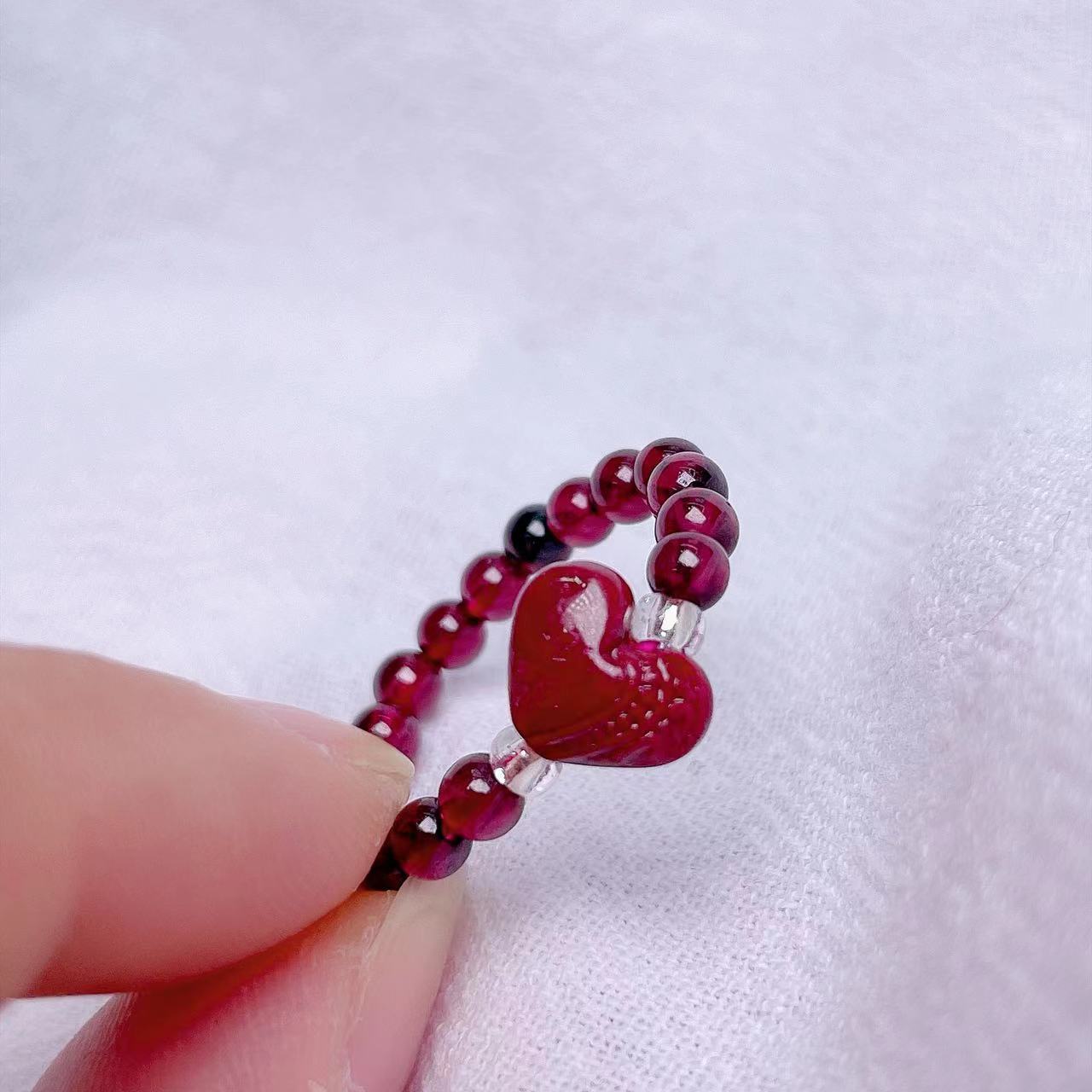Ethnic Style Heart Shape Flower Artificial Gemstones Beaded Rings display picture 5