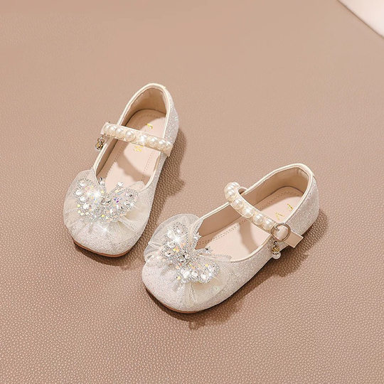 Girls' Shoes Princess Shoes 2025 Spring and Autumn New Children's Small Leather Shoes Autumn Baby Crystal Shiny Rhinestone Single Shoes