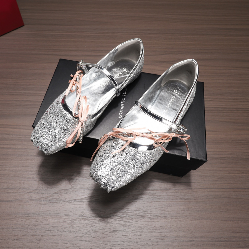 Silver Glitter Rhinestone Bow Ballet Shoes 2026 Women's French Style Evening Style Square Toe Buckle Shallow Mary Jane Shoes Silver Glitter Rhinestone Bow Ballet Shoes 2026 Women's French Style Evening Style Square Toe Buckle Shallow Mary Jane Shoes