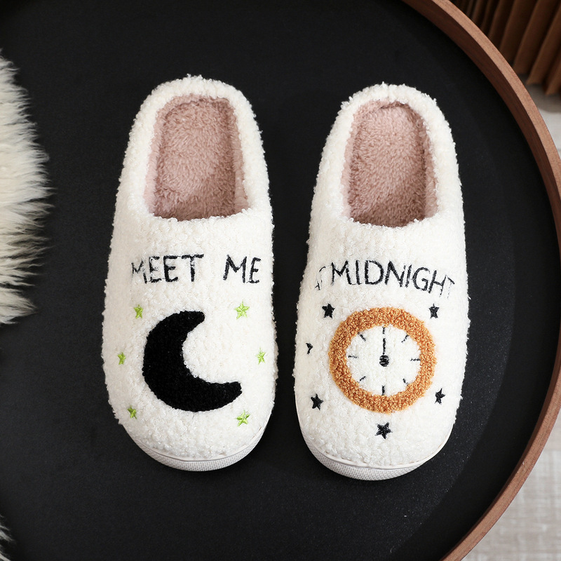 Cross-Border Amazon Clock Cotton Slippers for Men and Women at Home Winter Moon Clock Indoor Cotton Slippers Smiley Hot Style