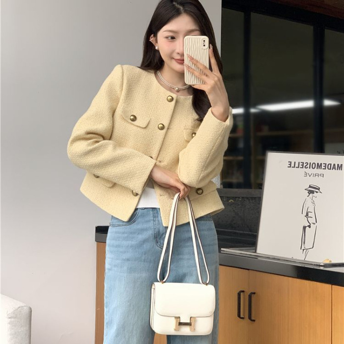 黄色短款小香风外套女2025年秋季新款高级感宽松百搭修身显瘦上衣|undefined
