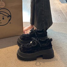 复古大头系带小皮鞋女配裙子2025春季新款法式单鞋松糕厚底乐福鞋