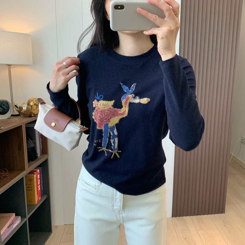 洋气配色！cute印花 简约圆领柔软舒适休闲减龄长袖T恤女秋新款25|undefined