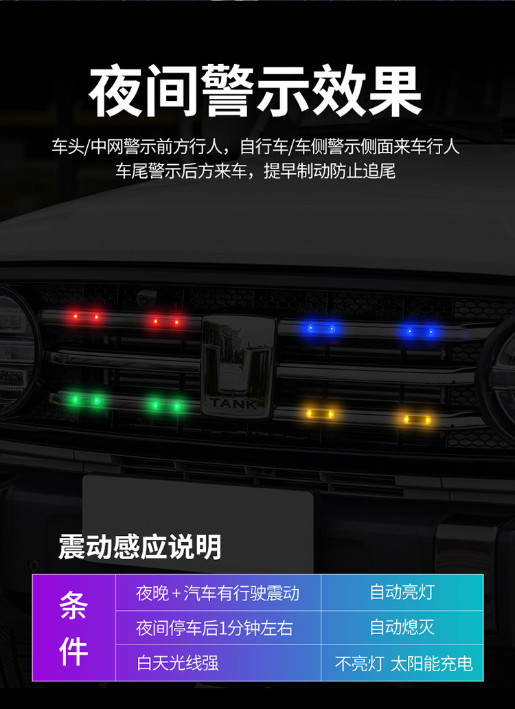 Car Solar Warning Light, In-Car Wiring-Free Modification, Simulated Anti-Theft Universal Sensor Led Decorative Breathing Light