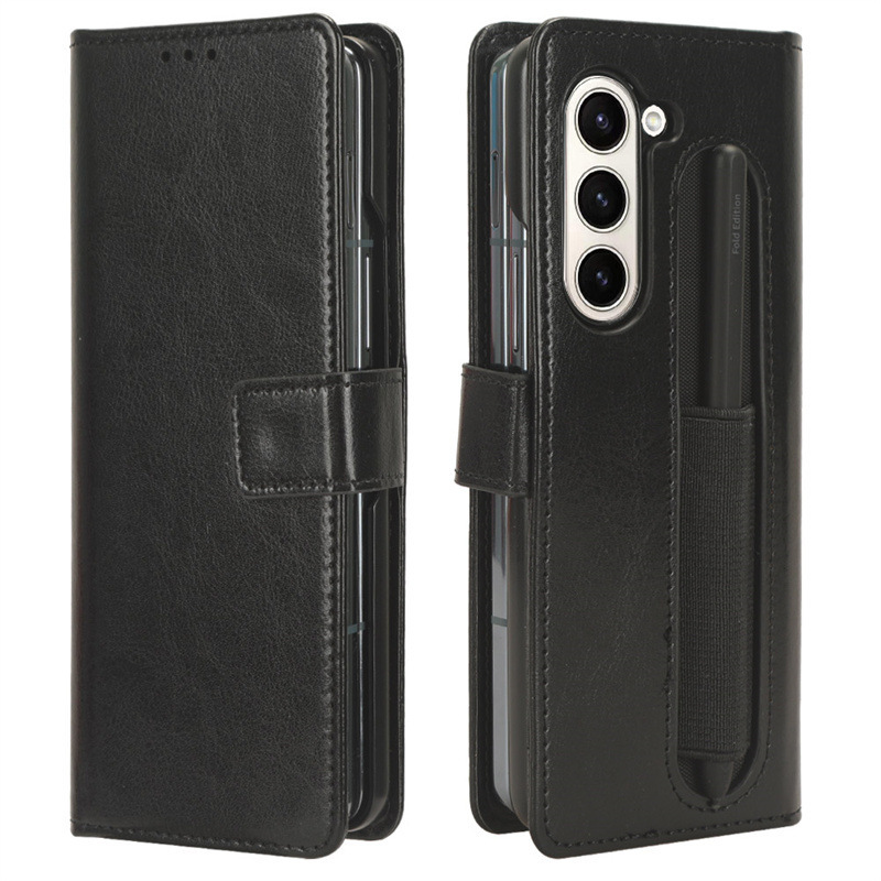Suitable for Samsung Galaxy Z fold6 Mobile Phone Protective Case Zfold5/4 Crazy Horse Pattern with Pen Case Flip Leather Case Suitable for Samsung Galaxy Z fold6 Mobile Phone Protective Case Zfold5/4 Crazy Horse Pattern with Pen Case Flip Leather Case