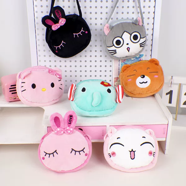 New children's ins plush shoulder bag for girls, cute cartoon creative crossbody bag, fashionable snack storage pouch