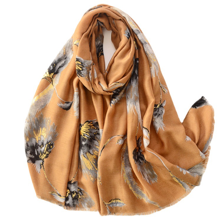 Otoño e invierno estilo coreano versátil moda satén algodón bronceado bufanda de seda volante cálido chal decorativo de algodón y lino sensación bufanda