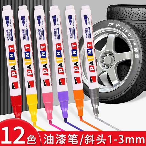 Slanted-tip paint pen, waterproof, oil-resistant, and fade-resistant; industrial-grade water-based touch-up paint pen; tire marking pen; white marker