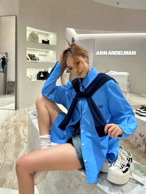 ANN南油新款设计感披肩高级感白色克莱因蓝假两件衬衫翻单中|undefined
