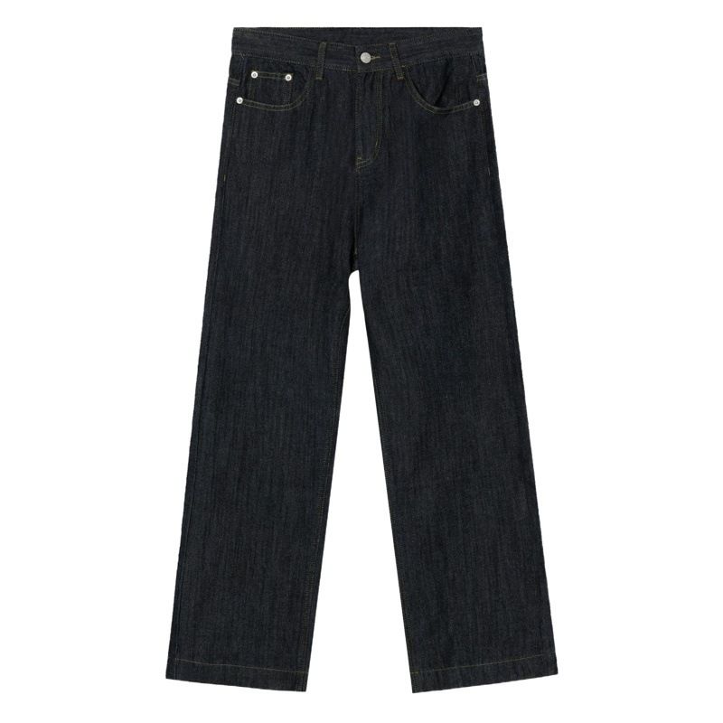 Nirben Denim | Pantalones vaqueros de color primario estilo coreano versátil flojo que adelgaza drapeado Pantalones rectos para hombres y mujeres