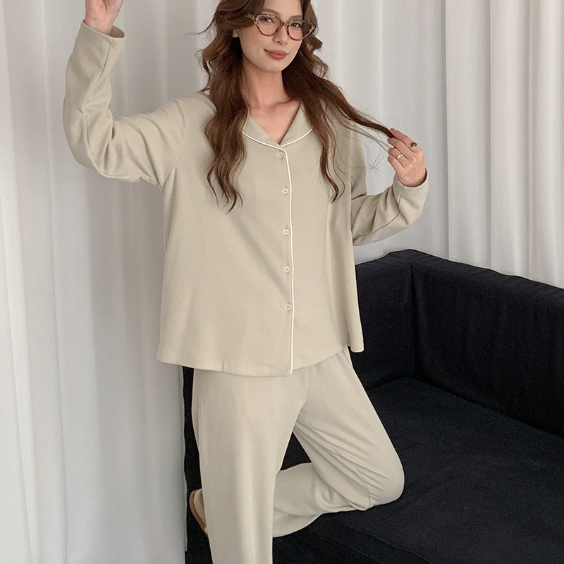 Sen Island Seaweed Fiber Home Wear Women's Autumn and Winter Skin Friendly Anti-Mite Moisturizing Lapel Pajamas Solid Color Button Cardigan Set Sen Island Seaweed Fiber Home Wear Women's Autumn and Winter Skin Friendly Anti-Mite Moisturizing Lapel Pajamas Solid Color Button Cardigan Set