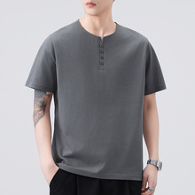 短袖T恤男夏季新款潮流设计感纽扣点缀宽松五分袖体恤百搭衣服男