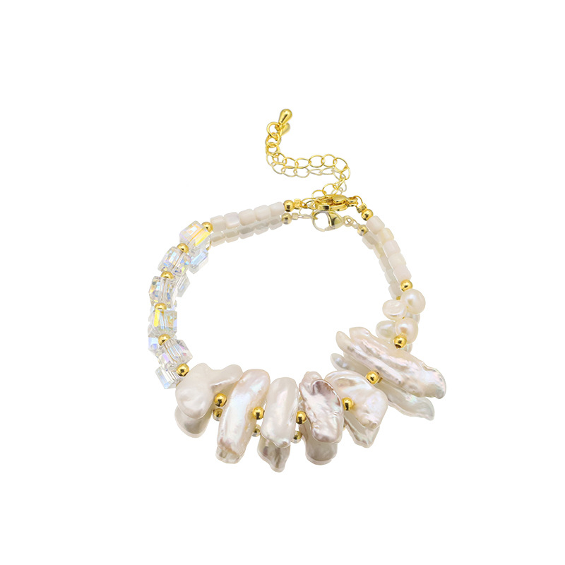 Perlas naturales de agua dulce barroco pulsera nicho perlas de pipa trenzada temperamento de alta sensación pulsera mayorista transfronteriza mujer