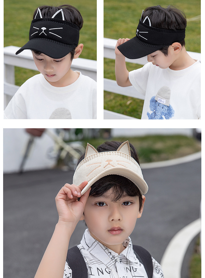 Children&#39;s Baseball Cap Spring And Summer Boys And Girls Empty Top Hat Cat Embroidery Cartoon Hat Baby Sunscreen Hat 1030 display picture 4