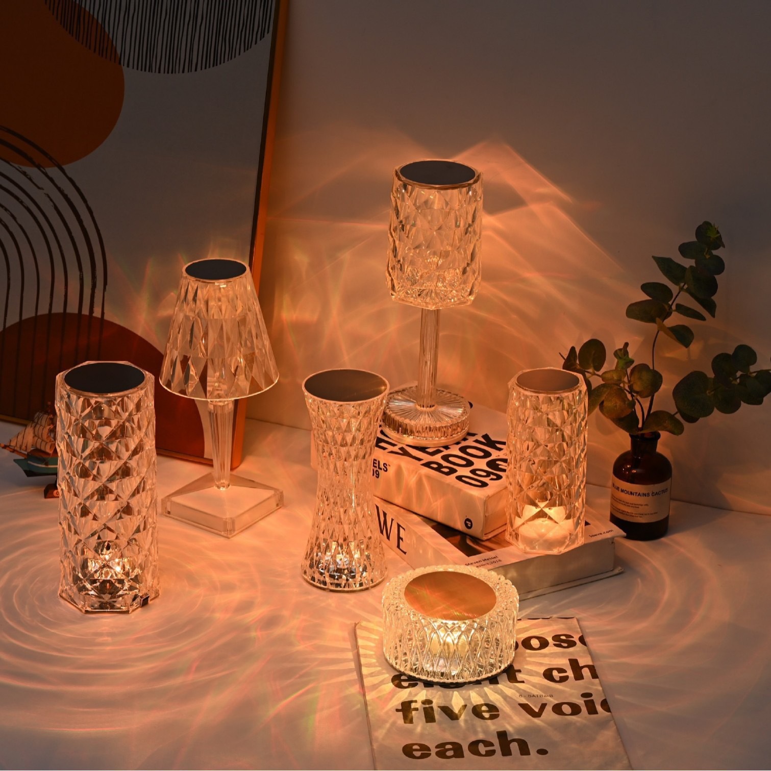 Lámpara de Noche LED Efecto Cristal Táctil para Dormitorio y Mesa