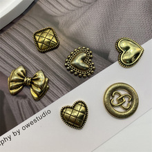 复古方形格子合金配件香风桃心蝴蝶结气质饰品古铜色服饰发饰材料