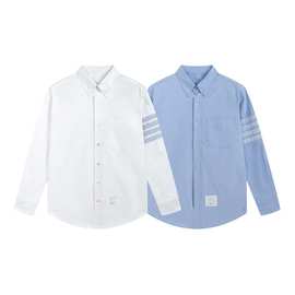 欧美高品质男女春款TB四条杠牛津纺条纹拼接长袖衬衫平替跨境欧货