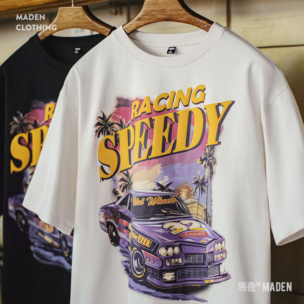 Retro white trend cotton T-shirt