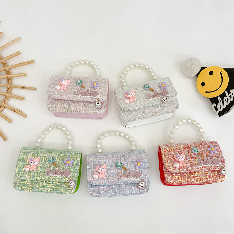 Transfronterizo nuevo bolso para niños estilo occidental perla portátil estilo Chanel moda cadena bolso de hombro conejito bolsa de mensajero