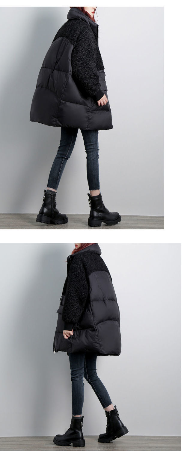 Women's Padded Jacket Mid Length Winter Coat Lamb Wool Cotton Style_voghion.com