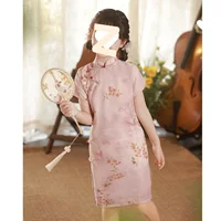 Розовый Cheongsam для девочек, стиль Республики Китай, новый китайский стиль, высококачественная и стильная одежда для выступлений маленьких девочек, улучшенный детский летний китайский стиль