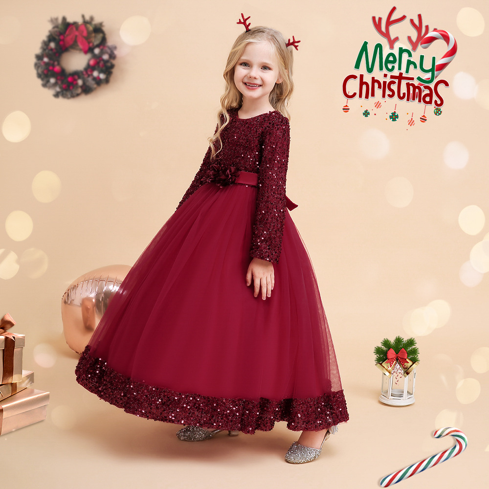 Vestido de princesa para niñas, nuevo en Amazon 2026, vestido largo con lentejuelas para fiesta, traje de Navidad para actuación.