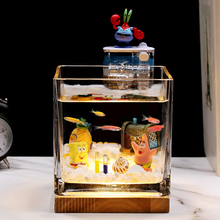 超白加厚斗鱼专用小型鱼缸玻璃方形海绵宝宝客厅家用办公室桌面缸