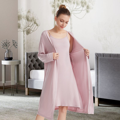 2021新款现货冰丝睡衣女夏休闲长袖针织家居服透气睡袍沐浴浴袍女|ms