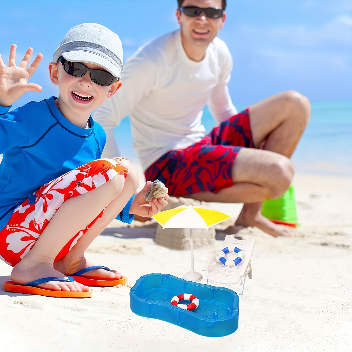 Casa de muñecas juguetes de dibujos animados mini divertido escenario de playa decoración en miniatura para niños en el hogar conjunto de ensamblaje