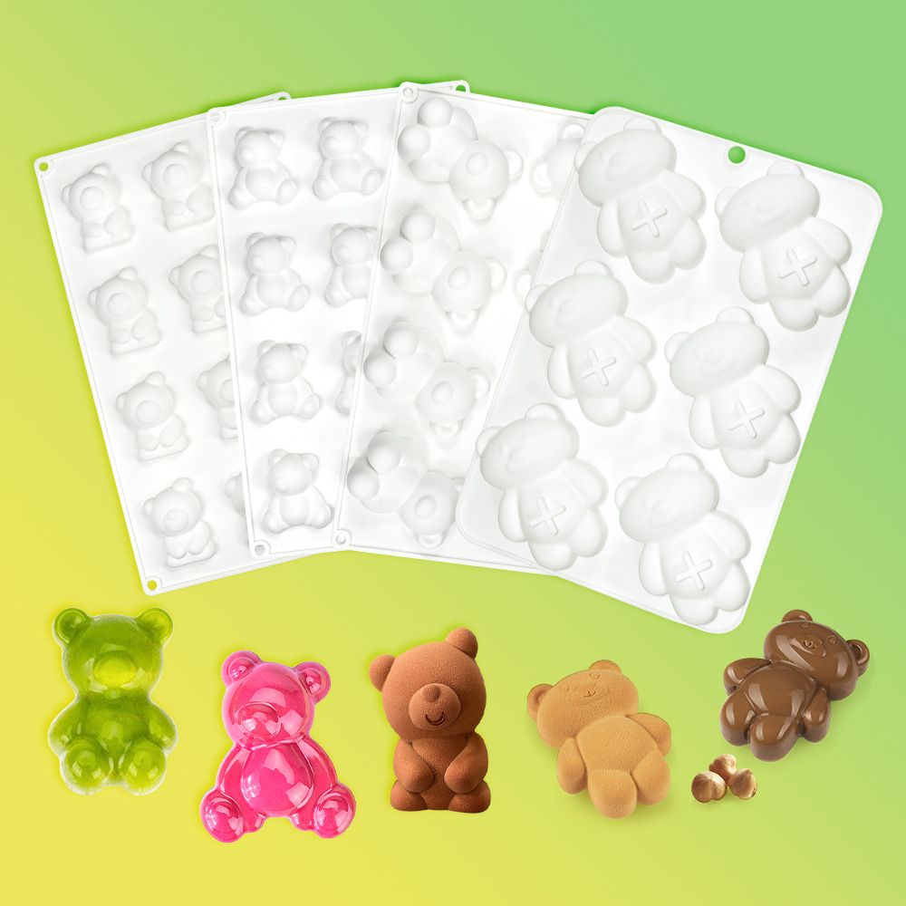 Cross-Border Fcm 6-Piece Bear Mousse Cake Mold Teddy Bear Chocolate Silicone Mold DIY Baking Tools