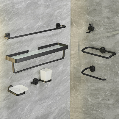 black Shower Room Shelf suit TOILET Towel rack toilet Wall hanging Space aluminum Clothes hook Punch holes Towel Ring